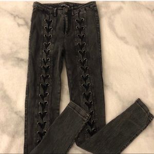 Gray Lace Up Jeggings